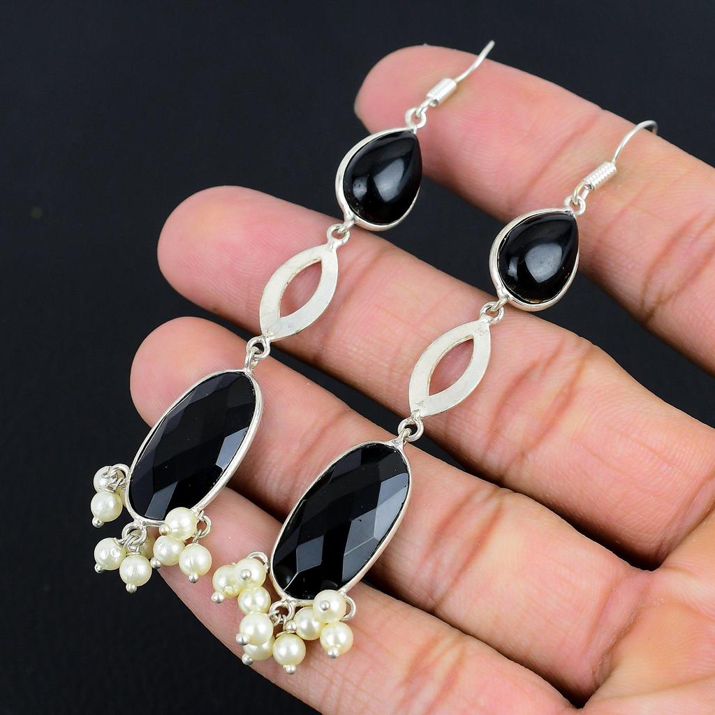925 Sterling Silver Oval Natural Black Spinel Hook New Dangling Earrings Jewelry