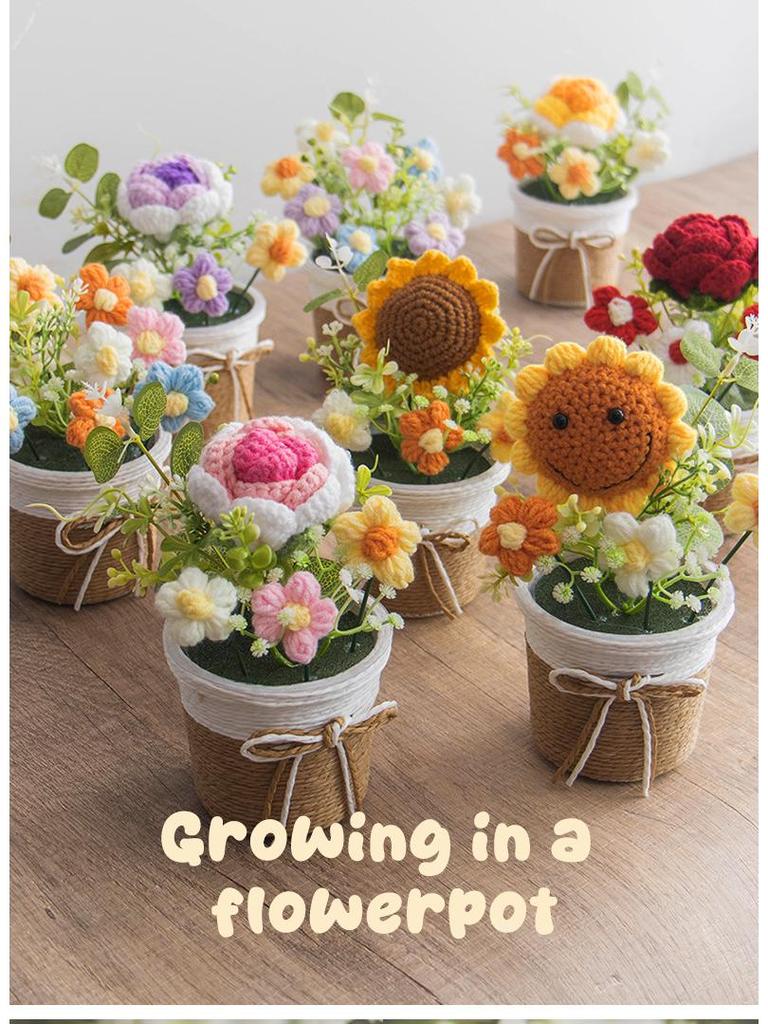 Cross-Border Sunflower Yarn Knitted Bonsai Teacher's Day Gift - Woven Flower Desktop Ornament