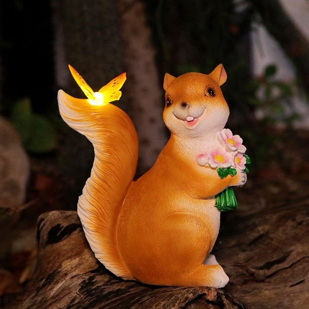 

Creative Solar Squirrel Ornament Resin Animal Statue Light Garden Figurines Sculptures Lamp Villa Style 1
