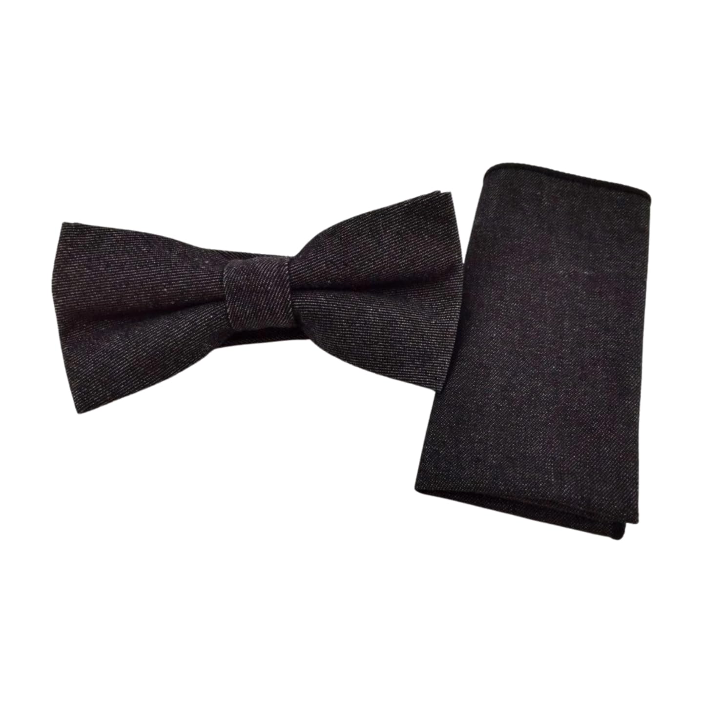 [F NODE] Bow Tie, Denim, with Pocket Square and Handkerchief, Plain, Men s Casual Jacket Style (Denim Black)