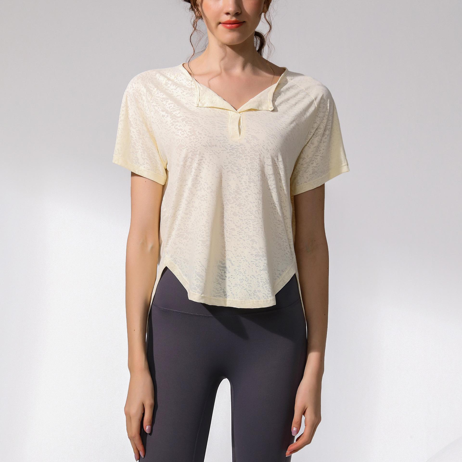 

Женские летние футболки для йоги с V-образным вырезом: Крутые, свободные, дышащие, облегающие шорты для бега и фитнеса