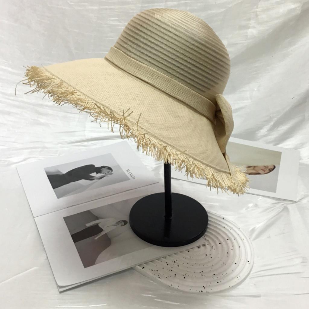 Quasten-Spleiß Strohhut Damen Sommerurlaub am Meer Strandhut Sonnenschutz Sonnenhut UV-Schutz Sonnenhut