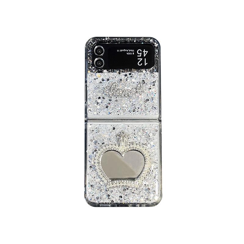 Transparent Phone Case For Samsung Zfold6 Folding Screen Zflip5 Clamshell Galaxy Love Cat Claw Mirror