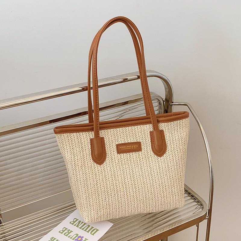 Woven Fashion Splicing Handbag Spring Versatile Shoulder Underarm Bag Tote Bag Women