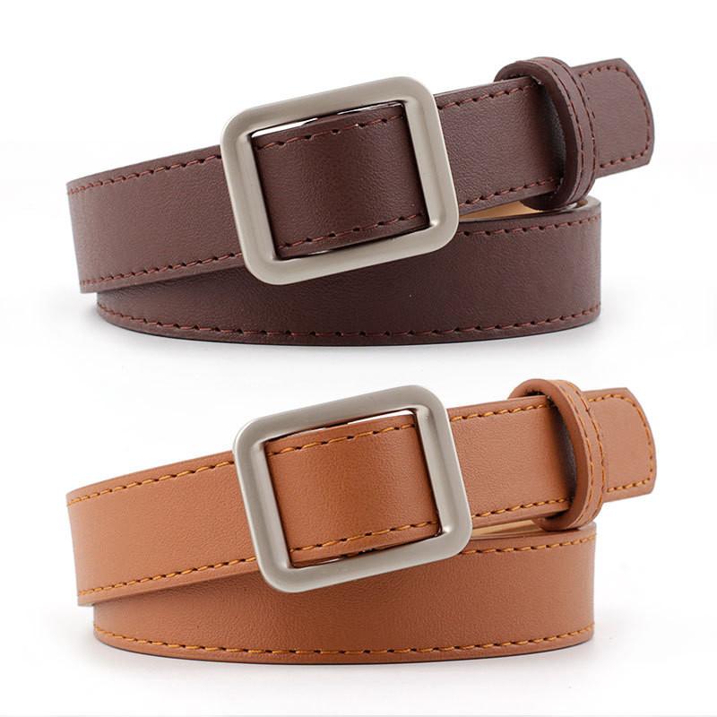 Faux Upscale Womens Leather Belt With Refined Rectangle Silver Buckle In Classic Black And Elegant Colors