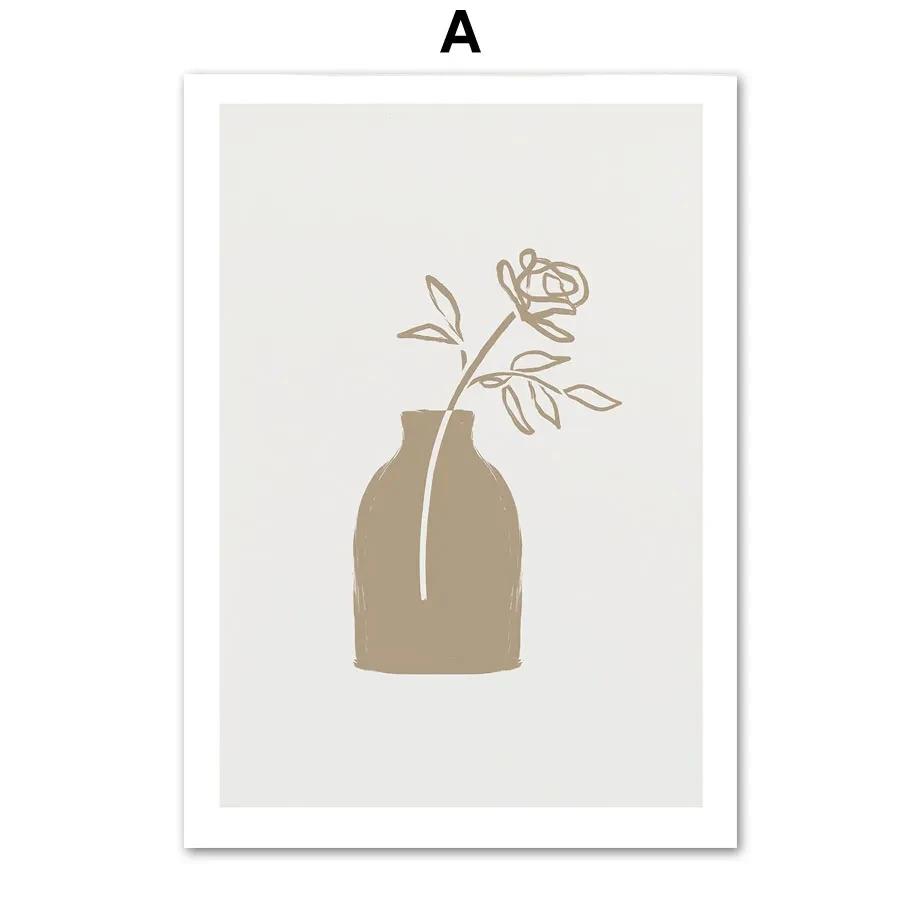 Abstrato Bege Minimal Boho Linhas Vaso Picasso Pôsteres Arte de Parede Pintura em Tela E Impressões Imagens de Parede Para Decoração de Sala de Estar