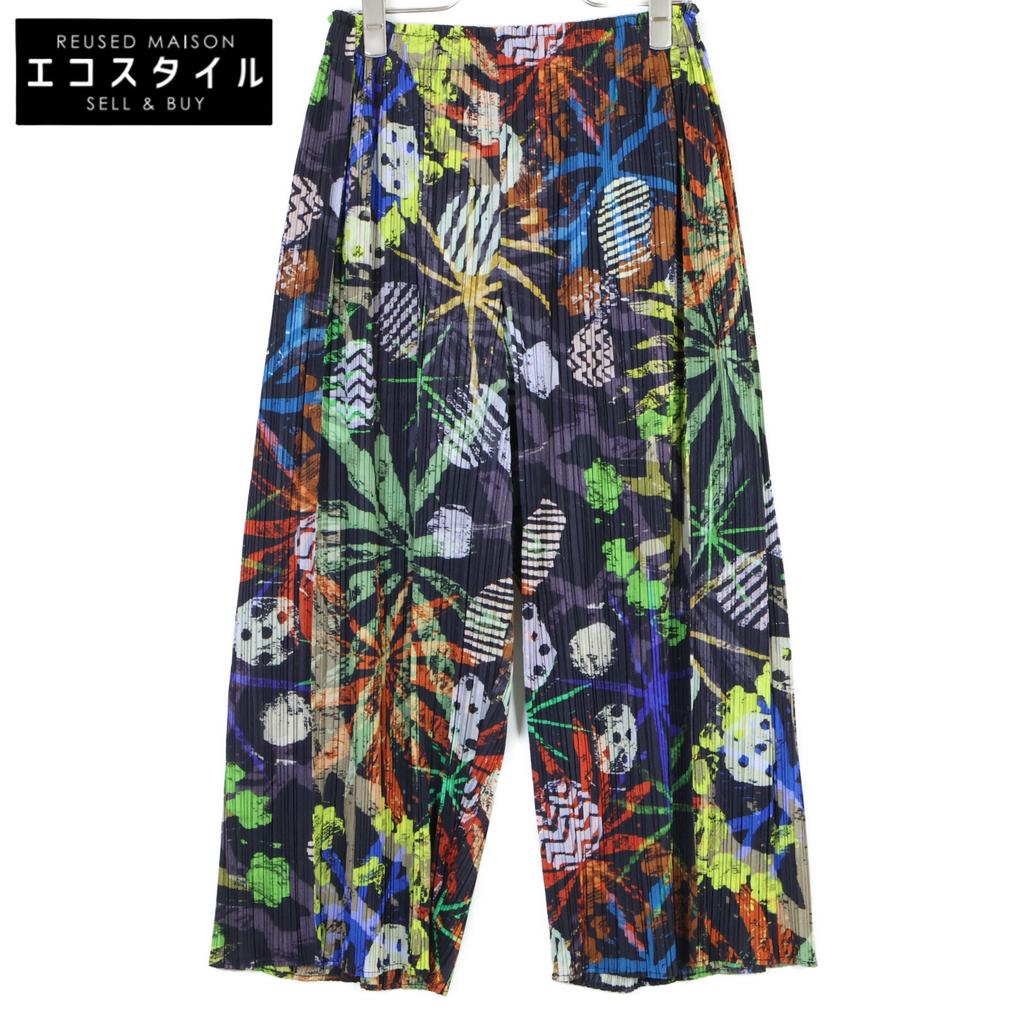 PLEATS PLEASE PP61-JF631 16Stainless Steel Multicolor Botanical Painting All-Over Print Pants Bottoms 3 multicolorUsed