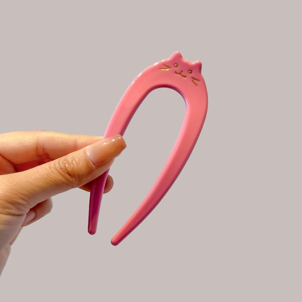 Cartoon Cat Pattern Hair Fork U-Shaped Hair Ornament New Hairpin  Gift