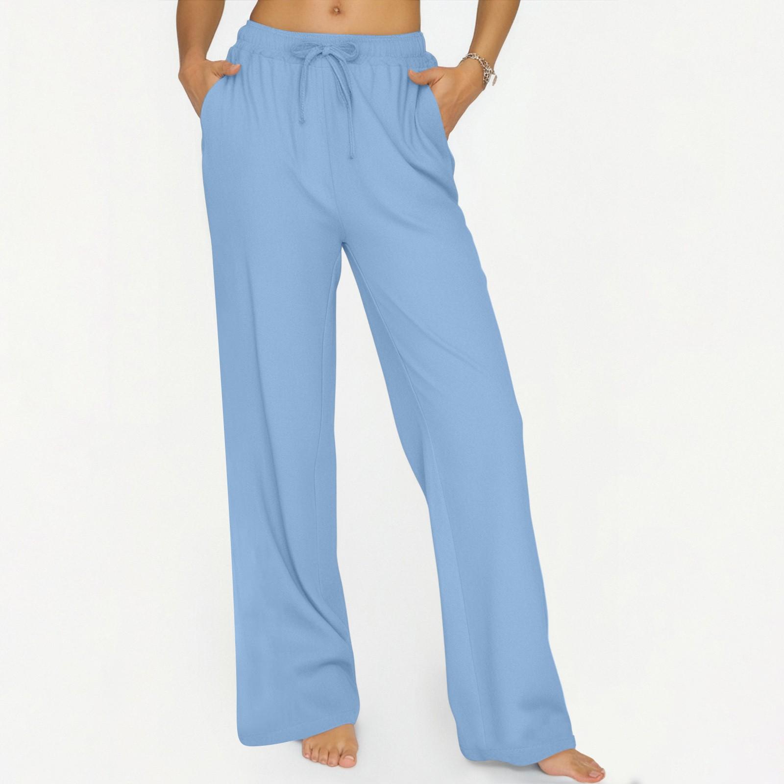 

Женские повседневные однотонные широкие брюки из хлопка и льна с длинными брюками на эластичной талии L