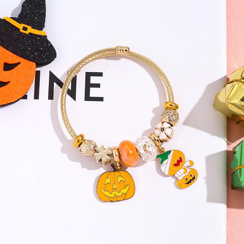 Halloween Bracelet Witch Hat Ghost Charm Stainless Steel Bangle Best Friend Gift Jewelry For Women Girls
