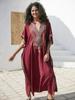 EDOLYNSA Wine Red Women Embroidered Kaftan Robe Long Dress Outfit Soft Boho Vacation Relaxed Beach Wear Lounge Wear Moo Moo Dress Q1654