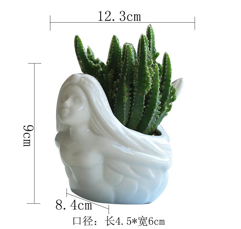 Creative Cartoon Cute Mermaid Ceramic Succulent Flower Pot Nordic Simple White Flower Pot excluding plants