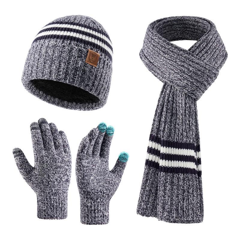 Acrylic Knit Winter Hat Scarf Gloves Set Adults Warm Lightweight Casual 3-Piece Accessory Kit In Multiple Colors