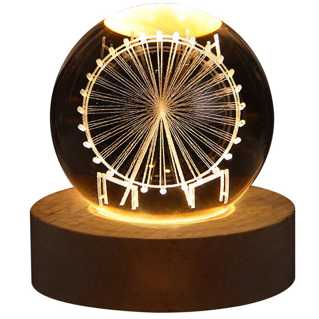 Crystal Ball Night Light Crystal Globe Light 3D Engraved Glowing Crystal Ball Night Light Romantic Ambient Lamp with Wooden Base