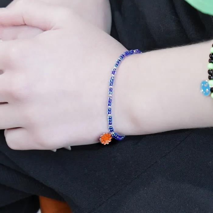 Bonbo Neon Enamel Silver Cute Motif Charm Beads Mix Bracelet