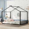 Cama Plana 140*200cm, Cama com Estrutura de Ferro, Cama Infantil, Grade de Casa, Preto