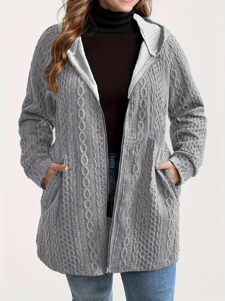 Autumn/Winter 2025 Casual Loose Hooded Women's Pure Color Ripple Patchwork Jacket
