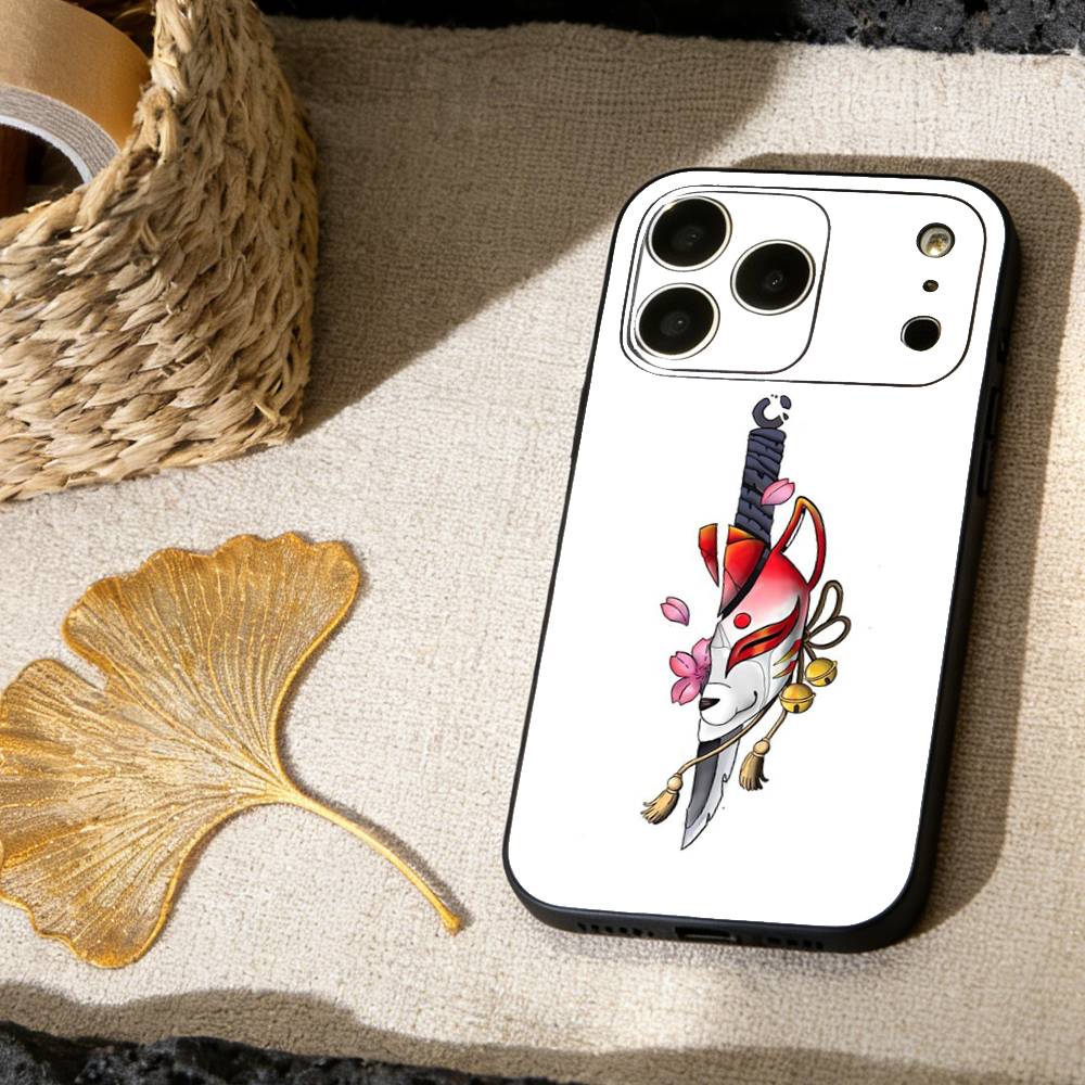 Japanese Samurai Geisha Phone Case For iPhone 17,16,15,14,13,12,11 X XR Plus,Soft Silicone Black Cover