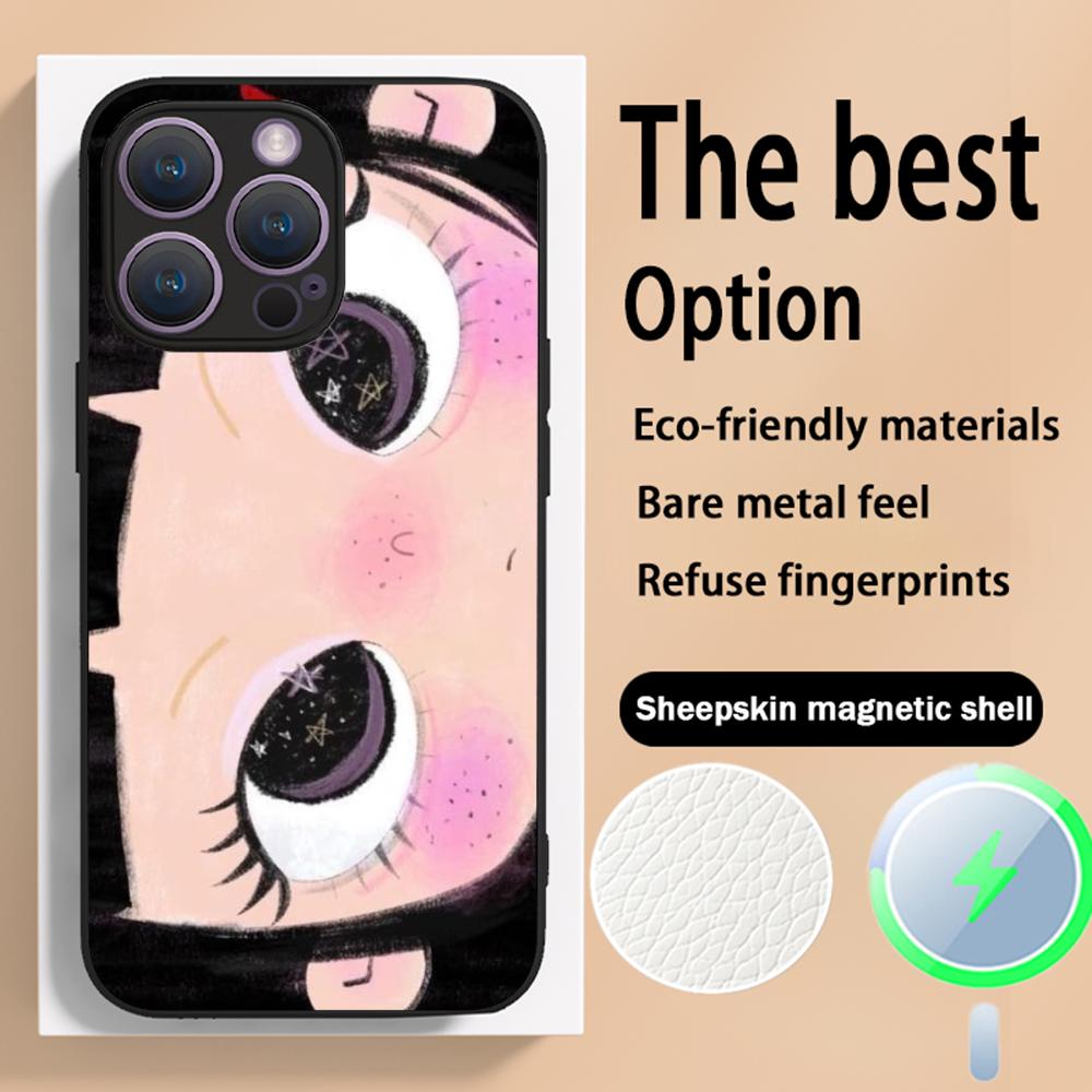 Big-eyed cute girl cartoon design Phone Case For iPhone 16 15 14 13 12 11 Plus Pro Max High-end Luxury Magsafe Sheepskin