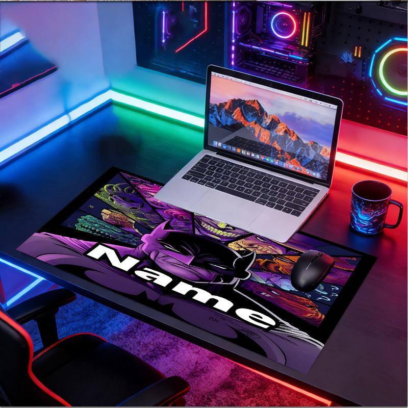 Custom Name Personalized Batman Pattern Mousepad, Laptop PC Desk Mat, Decorative Desk Mat for Home Keyboard Pad Gift