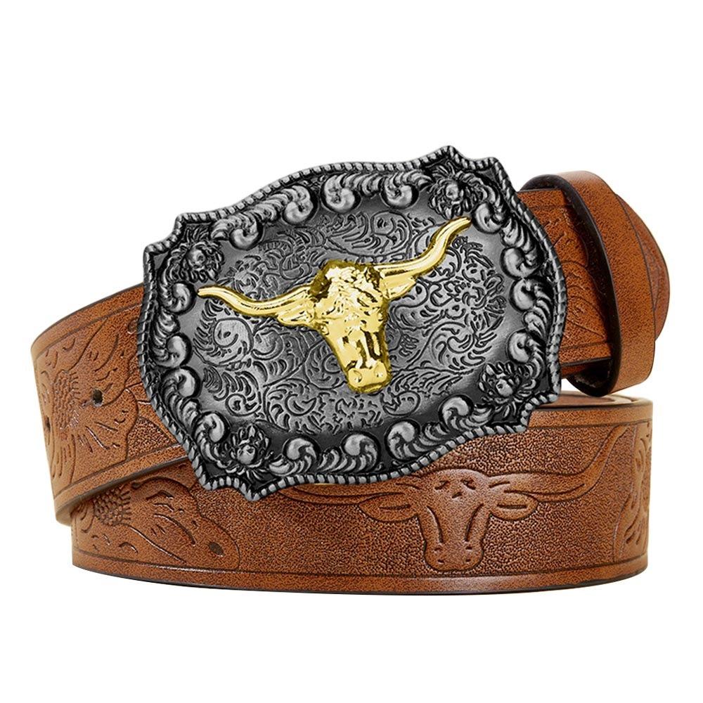 Floral Engraved Buckle Western Cowboy Belts PU Leather Leather Belt Fashion Waistband Belts  Pants
