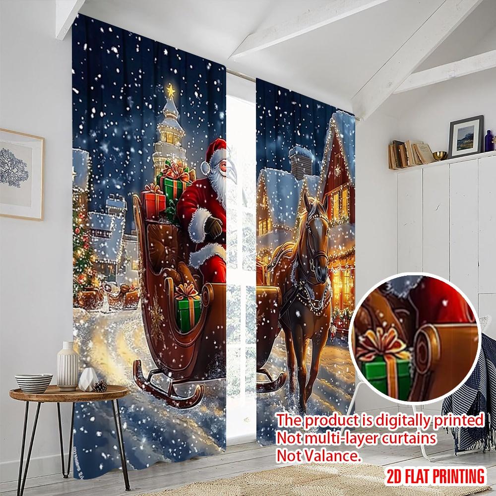 2pcs,2D Plane Printing Print Curtains Santa Claus Snowmobile (3) Polyester Woven (without Rod) All Seasons for Living Room,