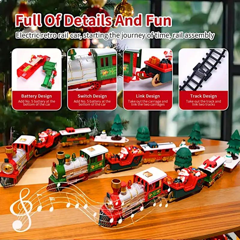 Electric Christmas Train Set Electric Engine Railway Track Playset With Music Santa Claus Sleigh Snowman Carriage Christmas Gift