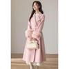 VICTORIA&VERA Women's Fox Fur Sleeve Wool Blend Long Coat with Belt