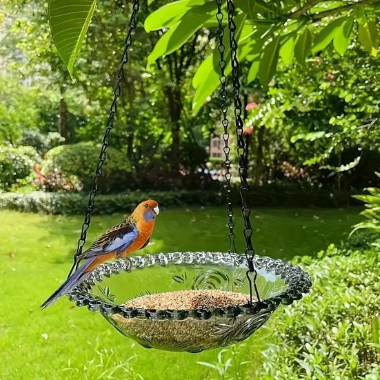 Heavy-Duty Outdoor Bird Bath Water Feeder with Rust-Proof Black Chains Hanging Bird Bath Hummingbird Feeder
