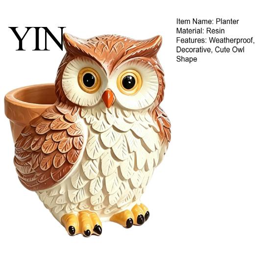 Owl Flower Pot Cute Cartoon Planter, Resin Small Planter Pot, Decorative Hand Painted Statue Plant for Succulents, Indoor Garden Balcony Decoration