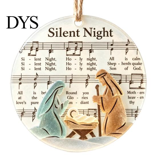 Home Garden Window Decoration Sea Glass Christmas Hymn Ornaments, Handmade Music Sheet Nativity Hanging Decoration, Traditional Tree Baubles