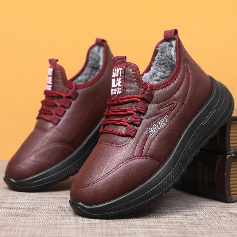 Baumwollschuhe Herren- und Damen-Winter Samt warm lässige Schuhe Lederoberfläche wasserdicht rutschfest Baumwollschuhe Mutterschuhe