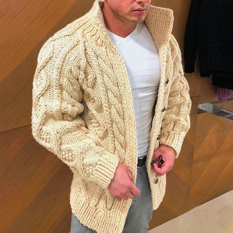 New Spring Autumn Men's Sweater Cardigan Long Sleeve Stand Collar Jacquard Casual Top