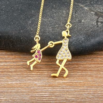

Nidin Exquisite Gold Plated Mom Daughter Necklace Girl Boy Pendant Chain Choker Cubic Zirconia Jewelry Mother s Day Gift