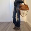 European, American retro Spice Girls mopping trousers design sense rivet splicing old ripped jeans