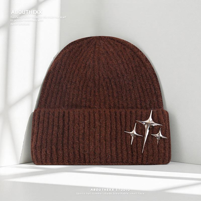 

Японская звезда шляпа с большой головой женская осенне-зимняя, показывающая маленькое лицо, шерстяная шляпа в корейском стиле, свободная, универсальная, теплая вязаная шапка M（56-60cm）