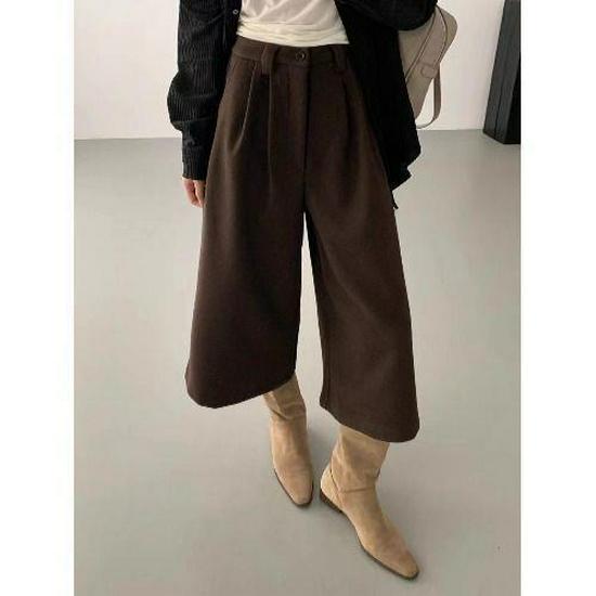 

Plus Size Women s Elastic High Waist Woolen Wide-Leg Pants - Slimming, Casual, Versatile, Straight-Leg Design 4XL (155-175 jin) кофейный