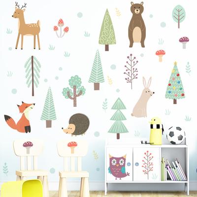 Cartoon Animals Wall Stickers Self-adhesive PVC Removable Wall Decals Kids Room Bedroom Nursery Wall Decoration Art Mural