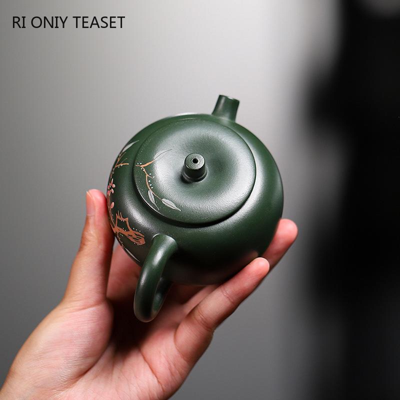 140ml Yixing Purple Clay Teapots Master Handmade Flower and Bird Tea Pot Raw Ore Green Mud Kettle Chinese Zisha Tea Set Gifts