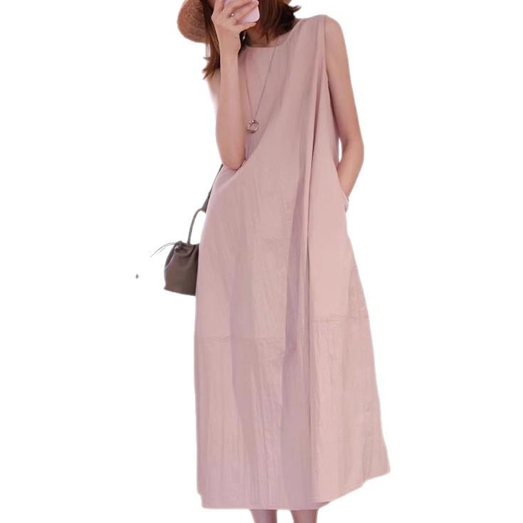 French High-end Pink Sleeveless Vest Dress Women's Summer Seaside Vacation Loose and Thin Temperament Beautiful Long Dress