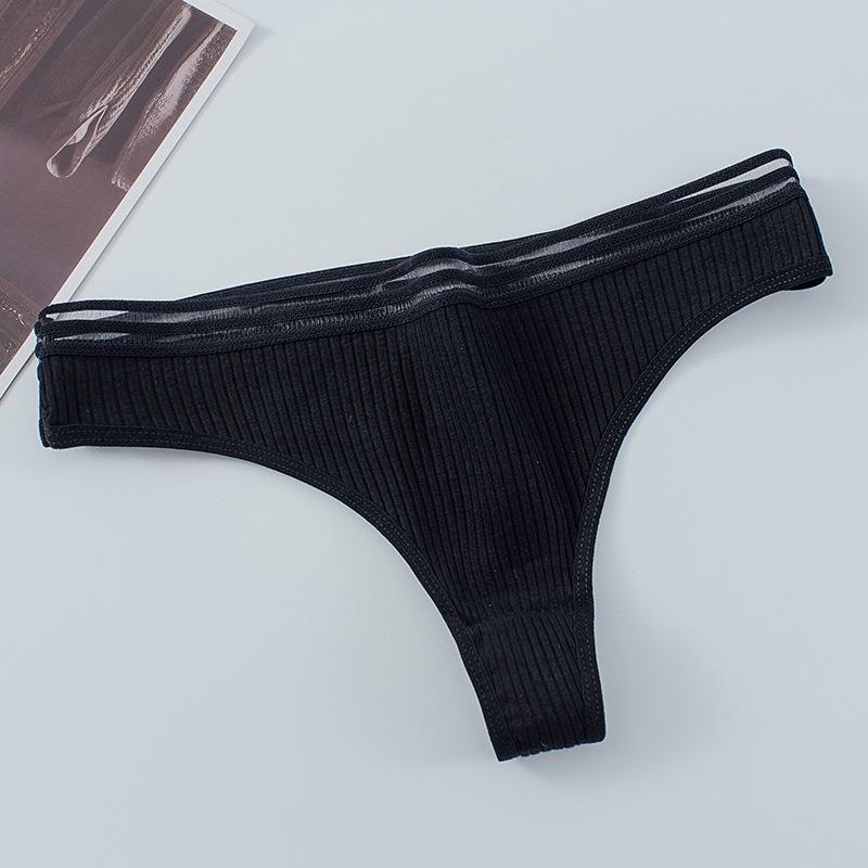 Grenzüberschreitender Damen-Rippstrick-Mesh-Tanga - Sexy, atmungsaktive, tief sitzende Slips mit Zwickel aus reiner Baumwolle