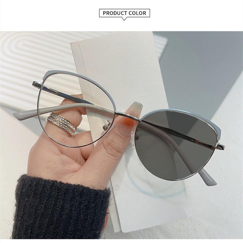 Retro Cat Eye Metal Frame Photochromic Anti Blue Light Reading Glasses for Women 0 To +6 Degrees