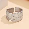 European & American Geometric Wide Band Irregular Open Stainless Steel Adjustable Ring