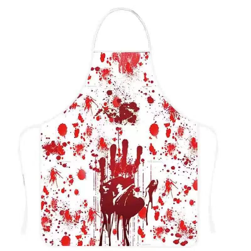 Halloween Fake Blood Apron with Handprints Oil Resistant Costume Party Stage Prop Apron