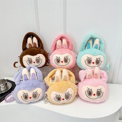 Cartoon Labubu Crossbody Bag Cute Long Ears Rabbit Anime Plush Toy Doll Girl Gift