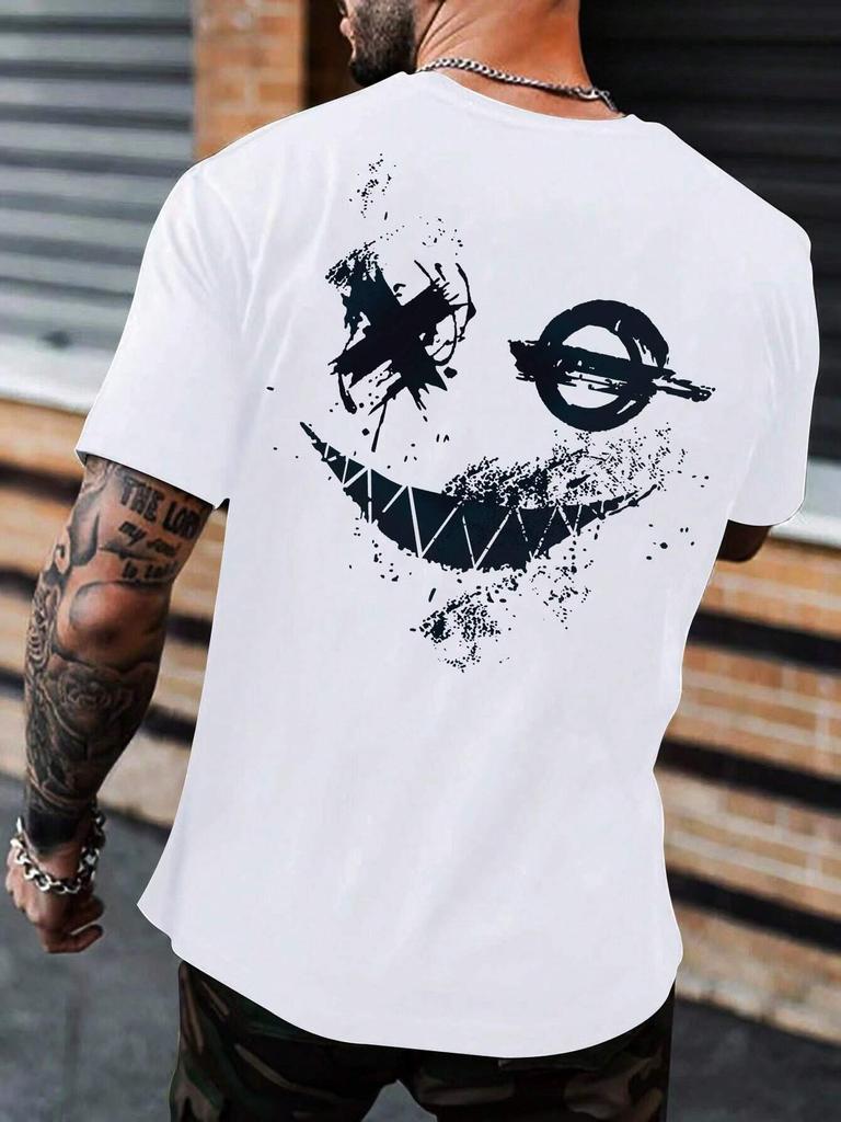 Manfinity LEGND Men T-Shirts Fit Crew Neck Short Sleeve Graphic Tee Smile Face Casual Summer Polyester