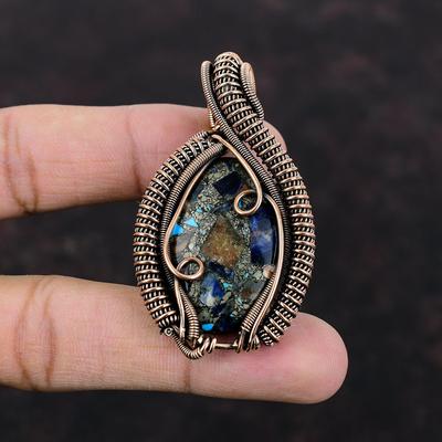 Pandantiv Sodalit Cupru Pandantiv Înfășurat în Sârmă de Cupru Piatră Prețioasă Bijuterii din Cupru Handmade Pandantiv Decent Bijuterii Înfășurate în Sârmă Cadou Pentru Logodnă