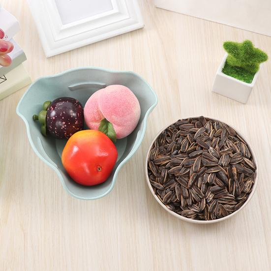 Double Dish Snack Bowl Straw Snack Serving Dish with Shell Storage for Pistachios Edamame Fruits Candy Cherries Nuts