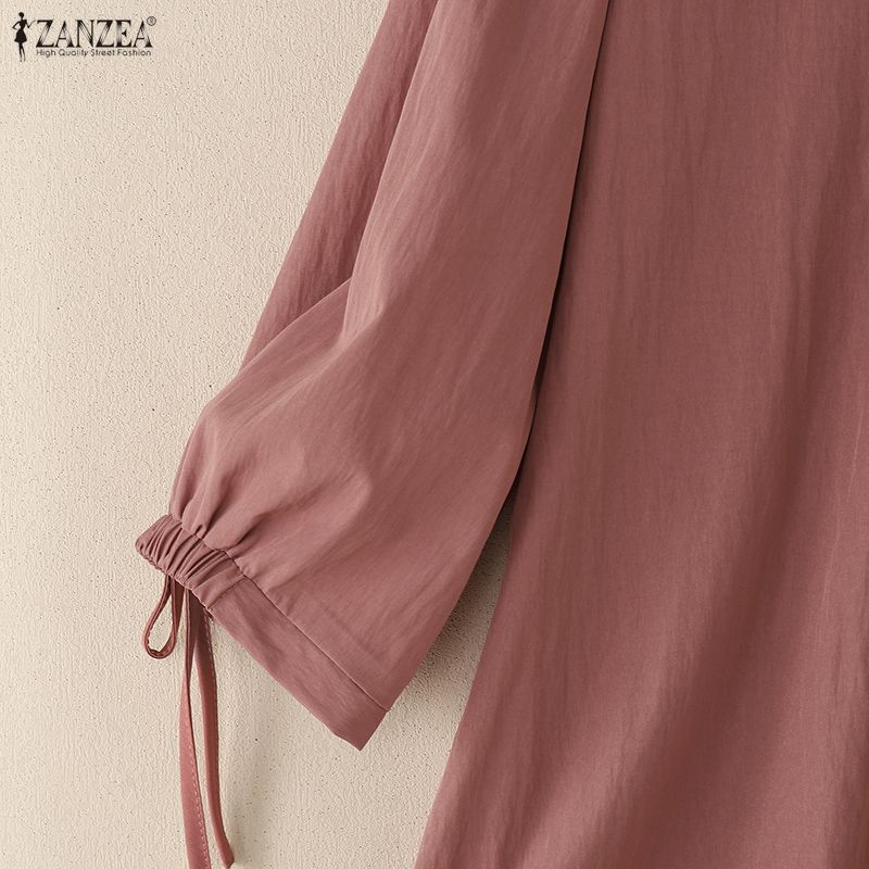 ZANZEA Women Casual V-Neck Solid Color Loose 3/4 Sleeve Blouse