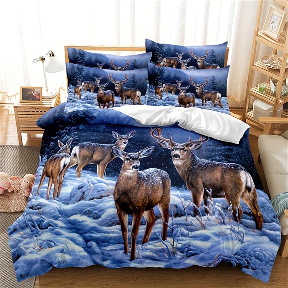 3pcs Deer Duvet Cover Set - Soft, Comfortable, Breathable 3D Print Wild Animal Bedding with 1 Duvet Cover and 2 Pillowcases